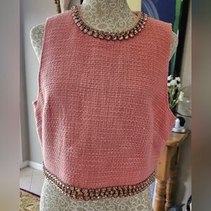 NWT Cinq a Sept NYC (5 a 7) Verity Pink Poppy Top with Embellished Trim Sz M